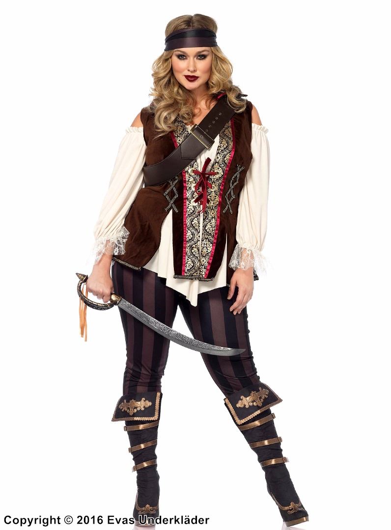 Pirate Captain Blackheart (woman), costume top and leggings, lacing, cold shoulder, XL to 4XL
